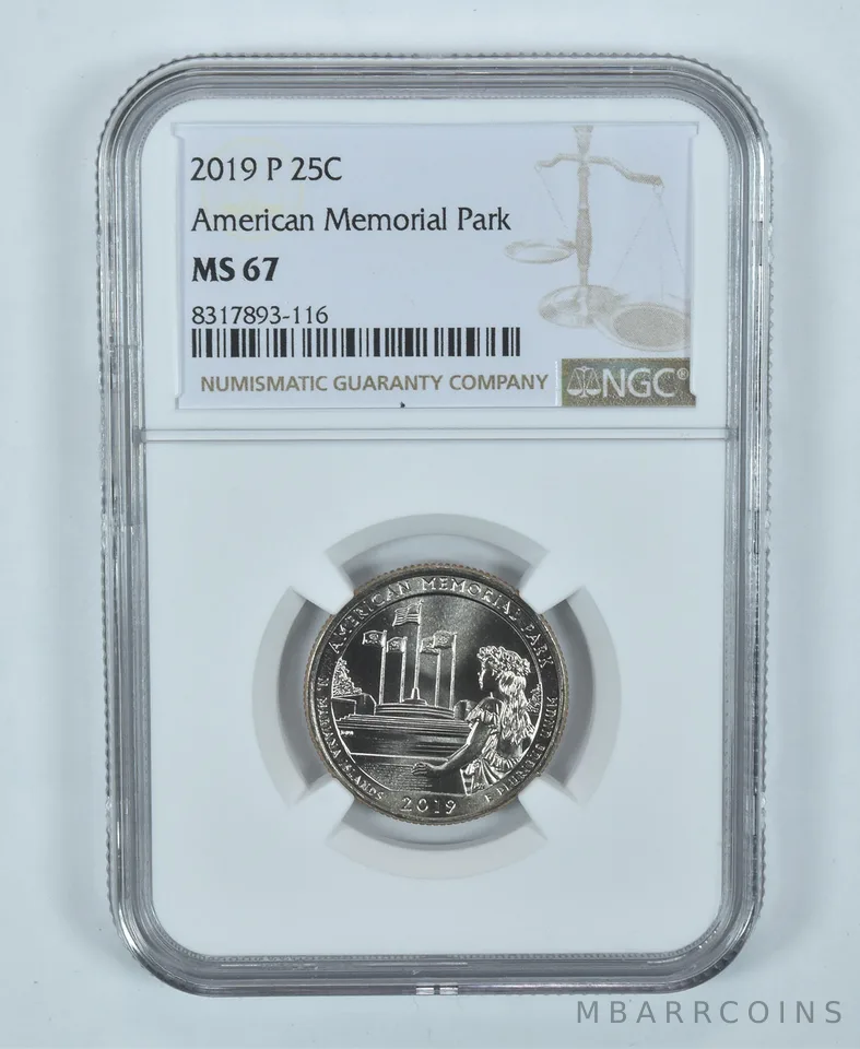 2019-P Washington Quarter American Memorial Park ATB MS67 NGC