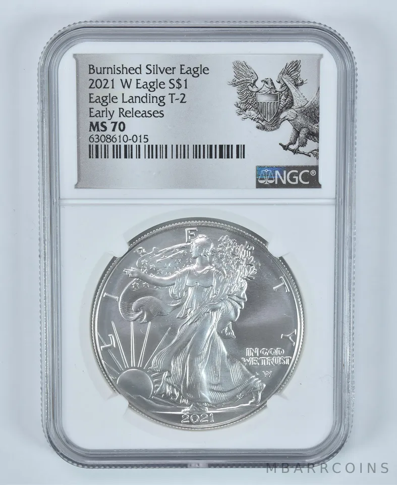 2021-W Burnished Silver Eagle Type 2 Early Releases MS70 NGC ASE Label