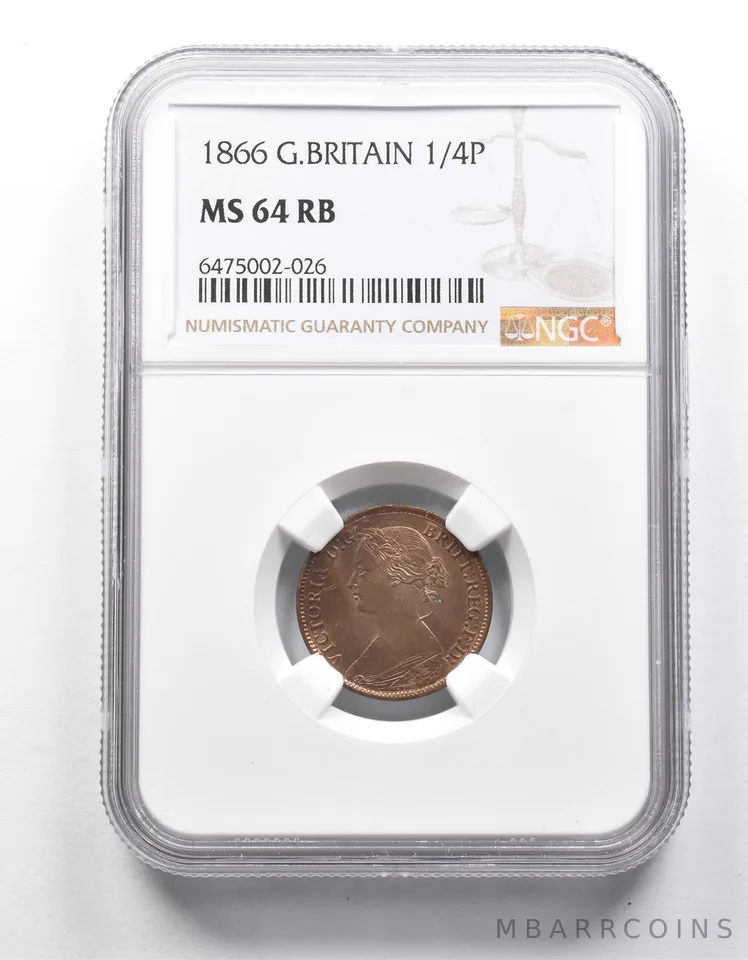 MS64 RB 1866 Great Britain 1/4 Penny NGC *9974