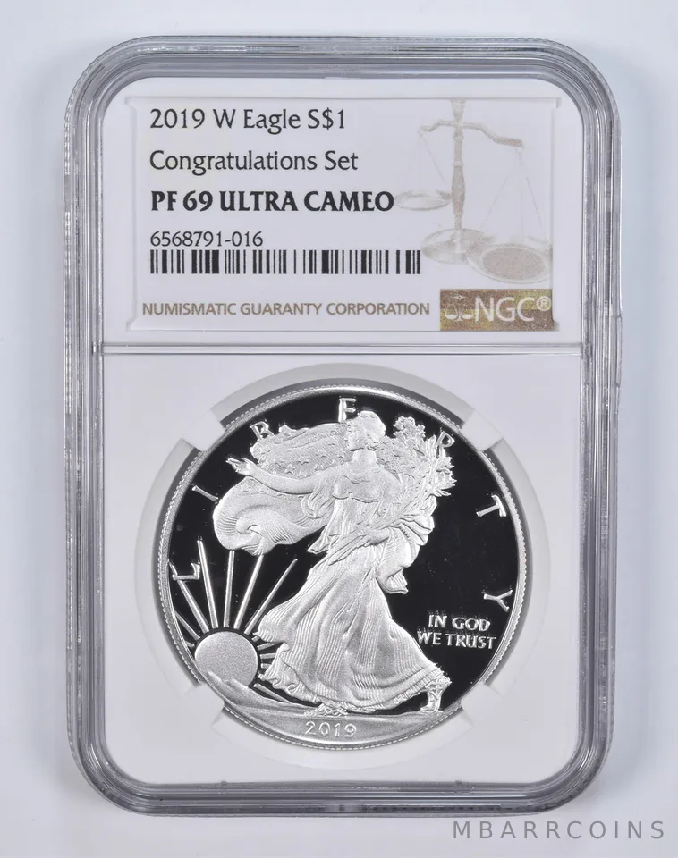 2019-W UCAM American Silver Eagle Congratulations Set PF69 NGC Brown Label