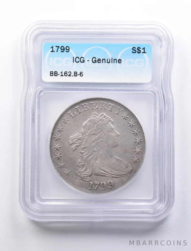 Genuine 1799 Draped Bust Silver Dollar BB 162 B 6 ICG *1282