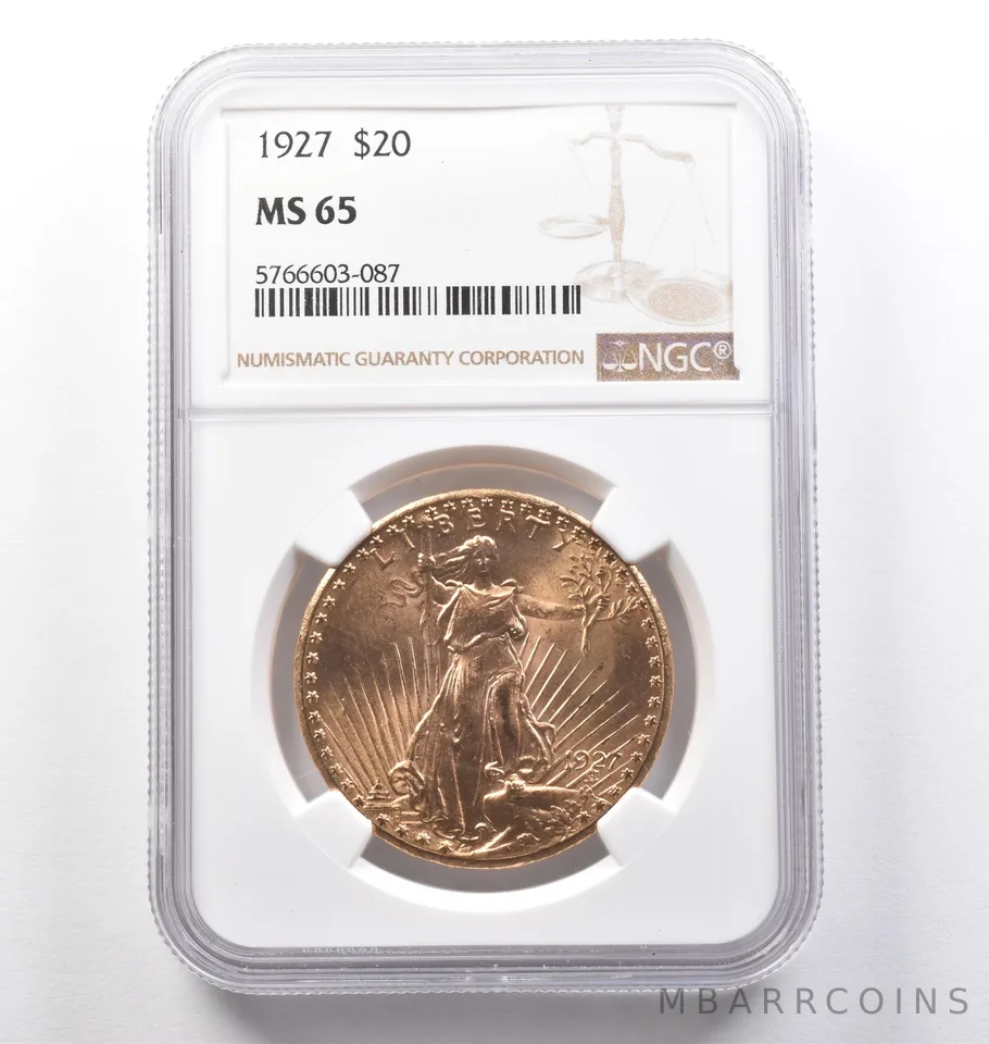 1927 $20 Saint Gaudens Gold Double Eagle MS65 NGC *0180