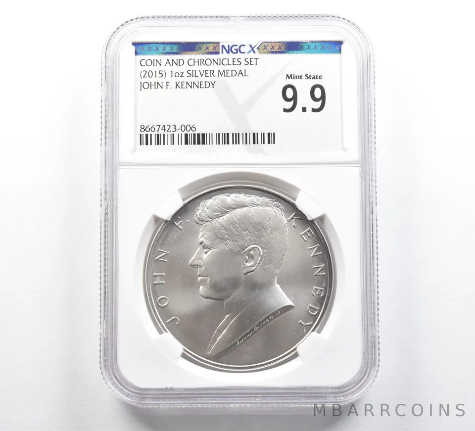 (2015) 1 Oz Silver Medal John F Kennedy Coin Chronicles Set Mint State 9.9 NGCX