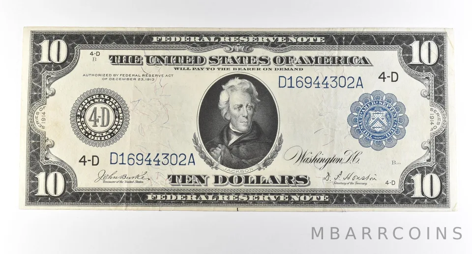 1914 $10 Cleveland OH FRN Large Note Blue Seal *2808
