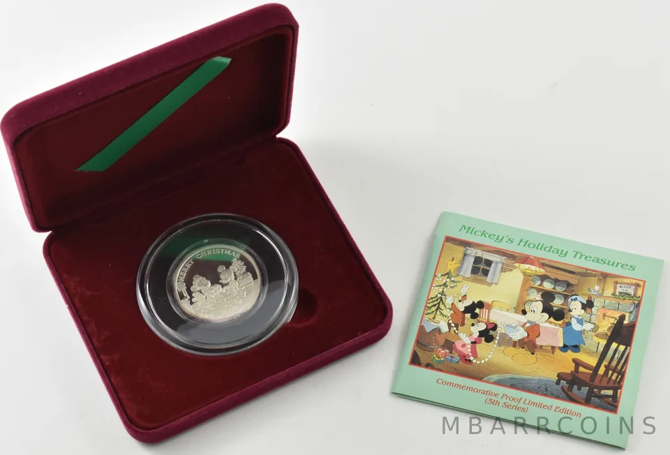 1 Oz Silver Round Mickey's Holiday Treasures Christmas/New Year w/Holder