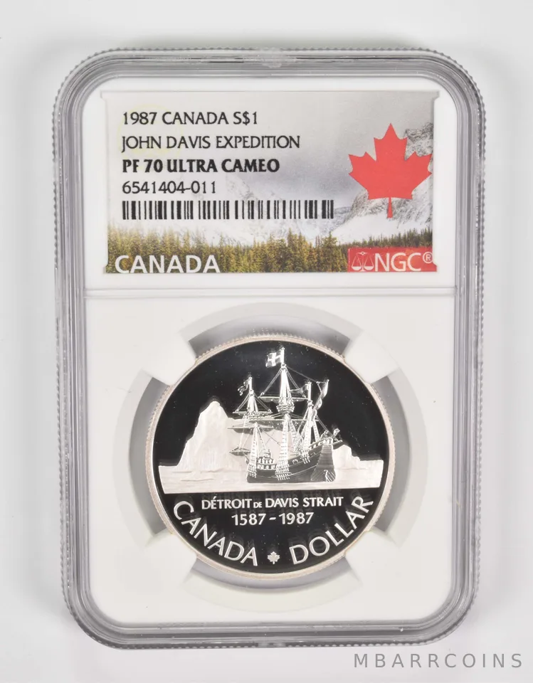 1987 Canada $1 Silver Dollar John Davis Expedition PF70 UCam NGC