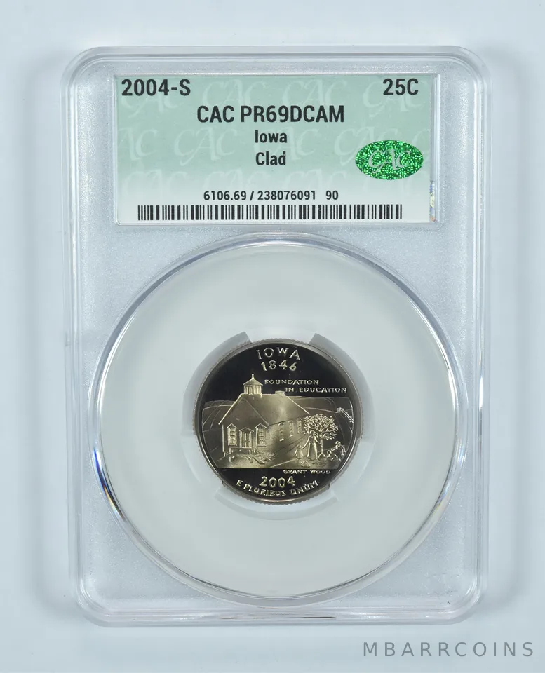 2004-S Washington State Quarter Iowa CLAD PR69 DCAM CAC CACg