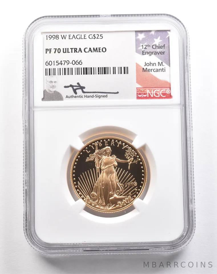 1998-W $25 American Gold Eagle Mercanti 1/2 Oz Gold PF70 UCAM NGC a5455