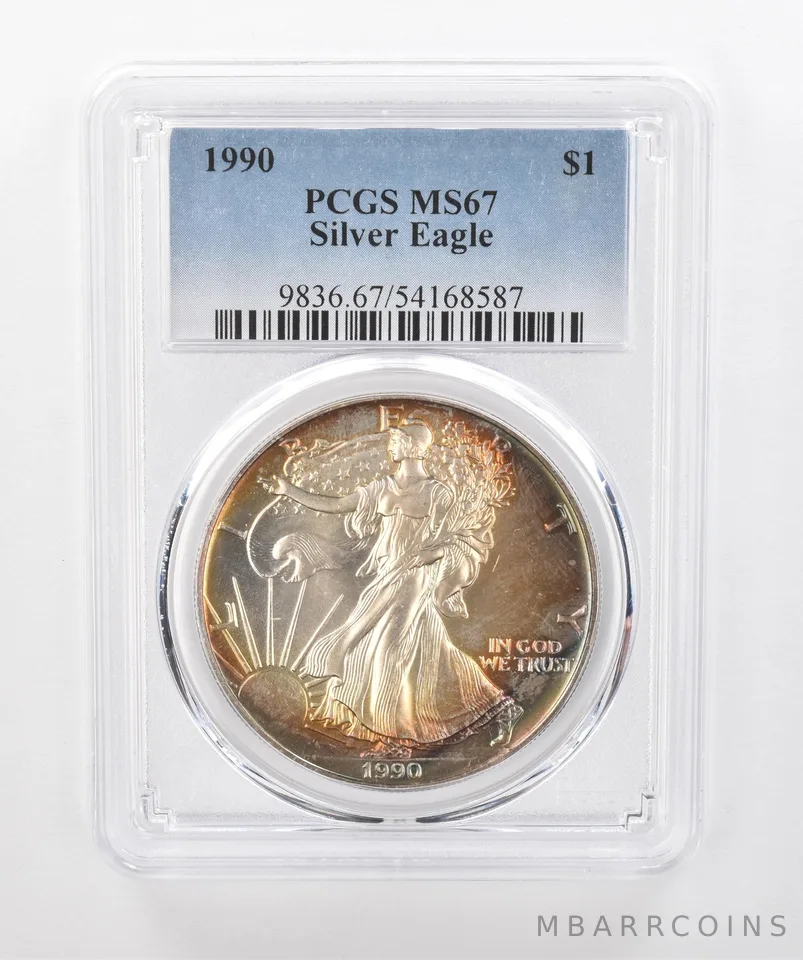 1990 American Silver Eagle MS67 PCGS Beautiful Tone *1505
