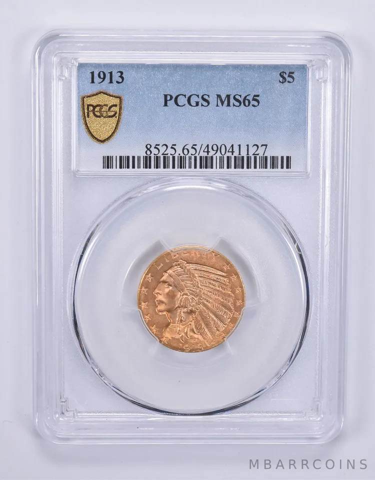 1913 $5 Indian Head Gold Half Eagle MS65 PCGS *9610