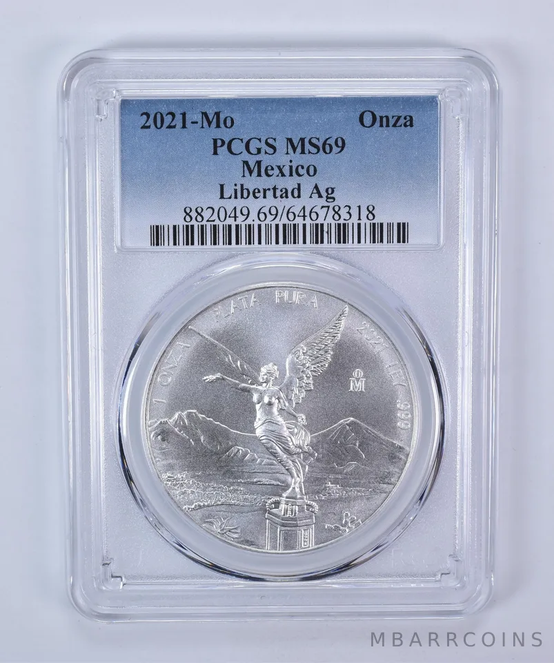 2021 Mo Mexico 1 Onza Silver Libertad MS69 PCGS Blue Label