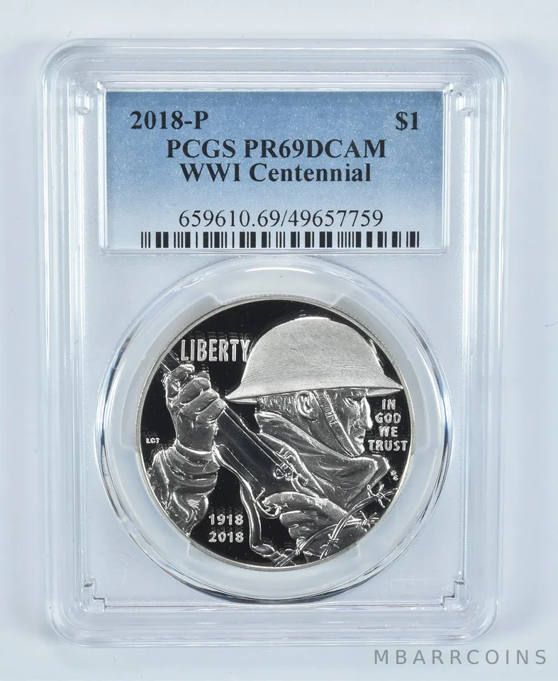 2018-P World War I Centennial Commemorative Dollar PR69 DCAM PCGS