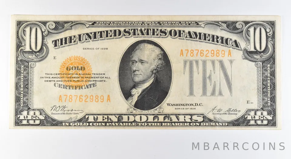 1928 $10 Gold Certificate Yellow Seal Fr#2400 *9577