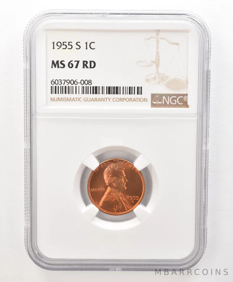 1955-S Lincoln Wheat Cent MS67 RD NGC PQ Color a6664