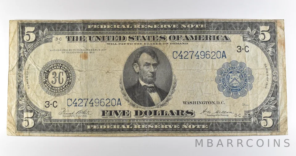 1914 $5 Philadelphia PA FRN Large Note Blue Seal *3678