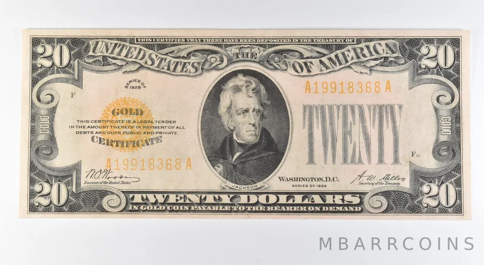 1928 $20 Gold Certificate Yellow Seal Fr#2402 *9578