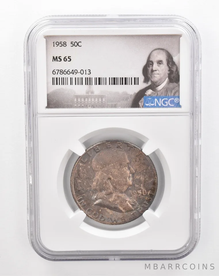 1958 Franklin Half Dollar MS65 NGC Beautiful Tone *2867