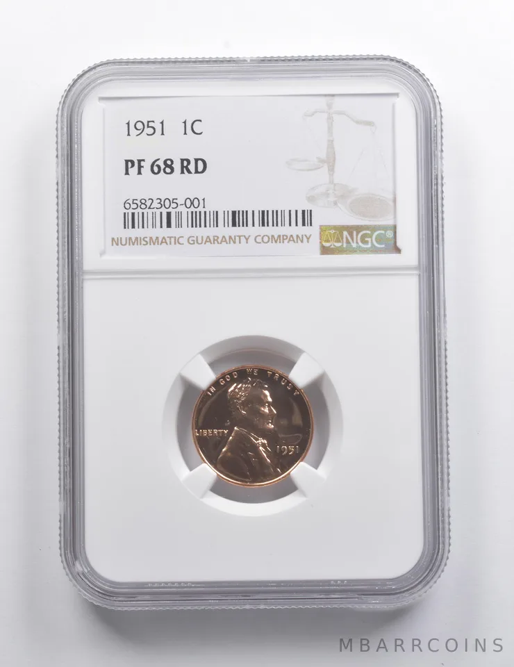 PF68 RD 1951 Lincoln Wheat Cent NGC a7444