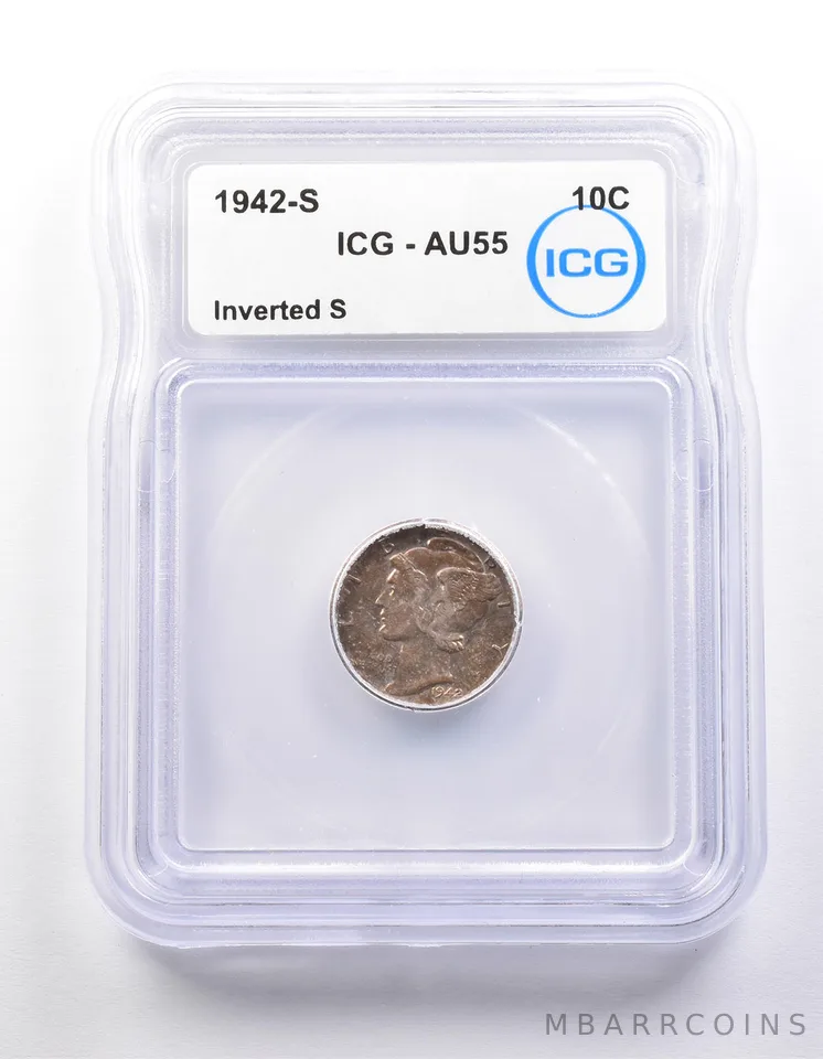 1942-S Mercury Dime Inverted S AU55 ICG *9862