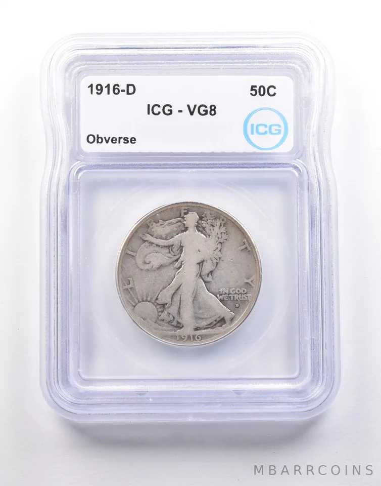 1916-D Walking Liberty Half Dollar VG 8 Obverse ICG *5070