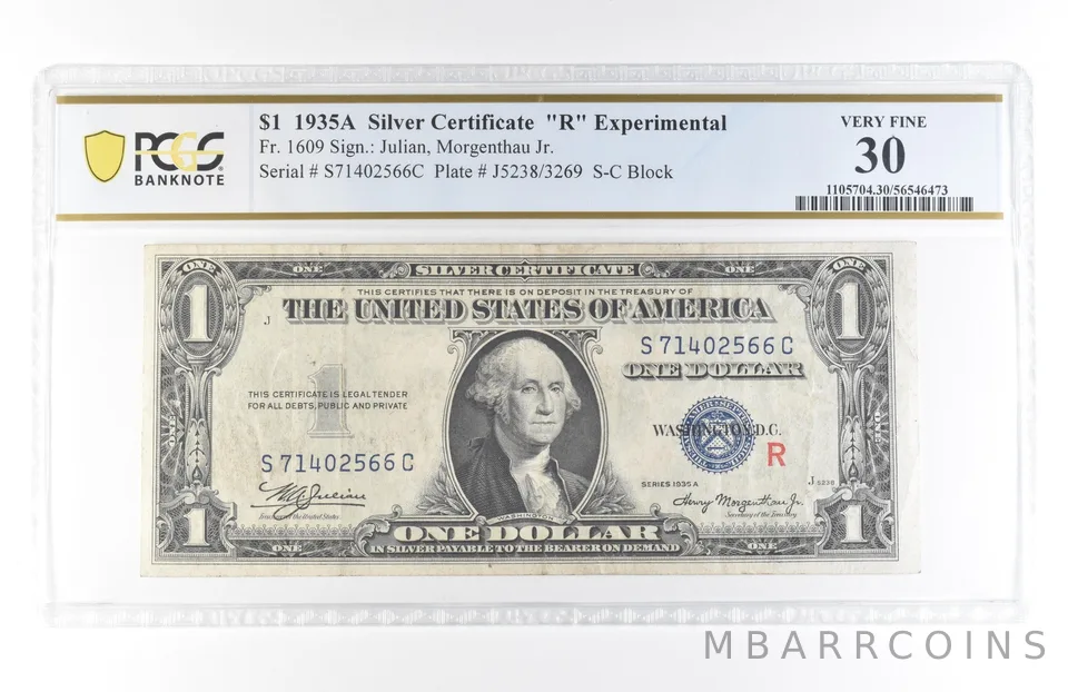 1935 A $1 Silver Certificate R Experimental Fr#1609 Very Fine 30 PCGS *5825