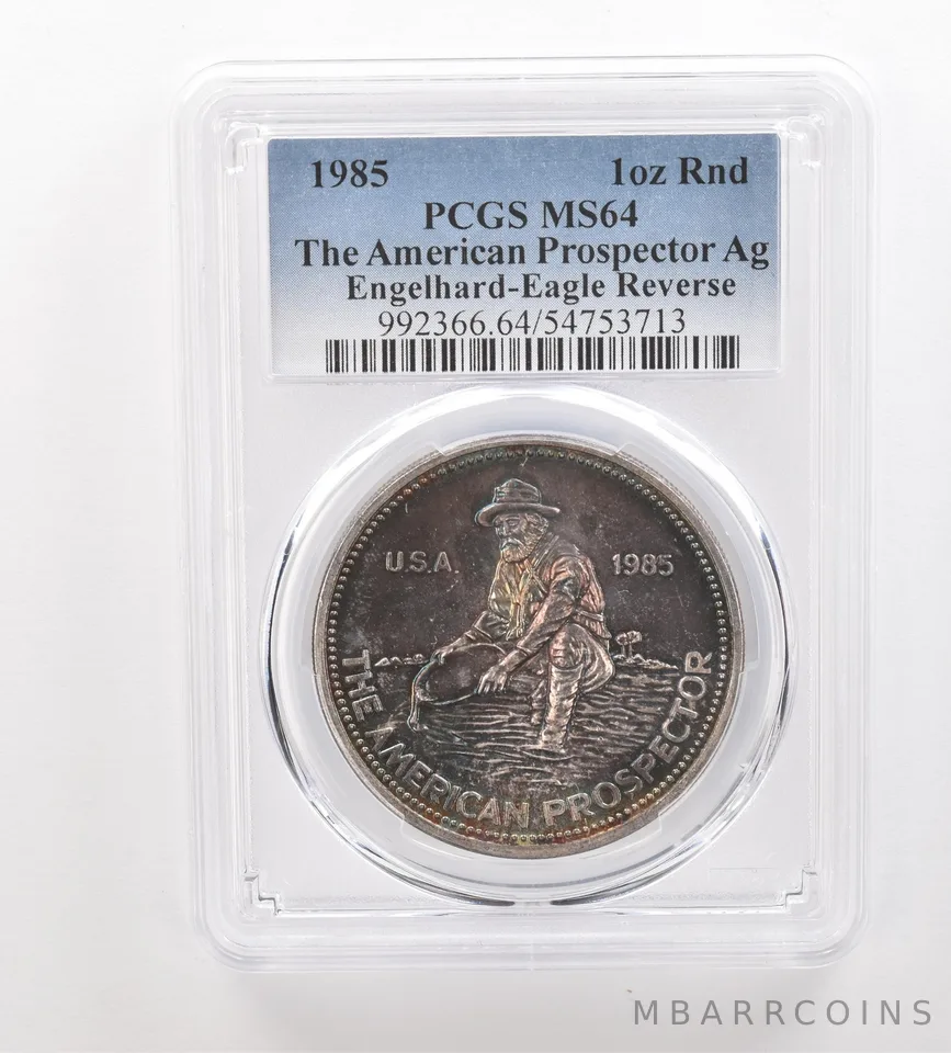 1985 Engelhard Prospector 1 Oz Silver Eagle Reverse MS64 PCGS Nice Tone *3208