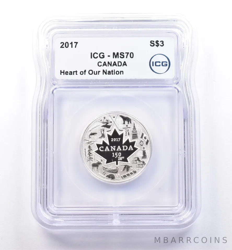 2017 Canada 3 Dollars Silver Heart Of Our Nation MS70 ICG *8647