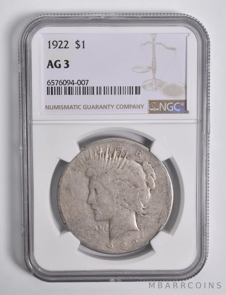 AG3 1922 Peace Silver Dollar NGC Low Ball Lowball Pocket Piece a4662