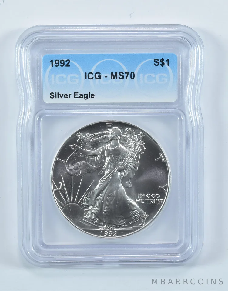 1992 American Silver Eagle MS70 ICG