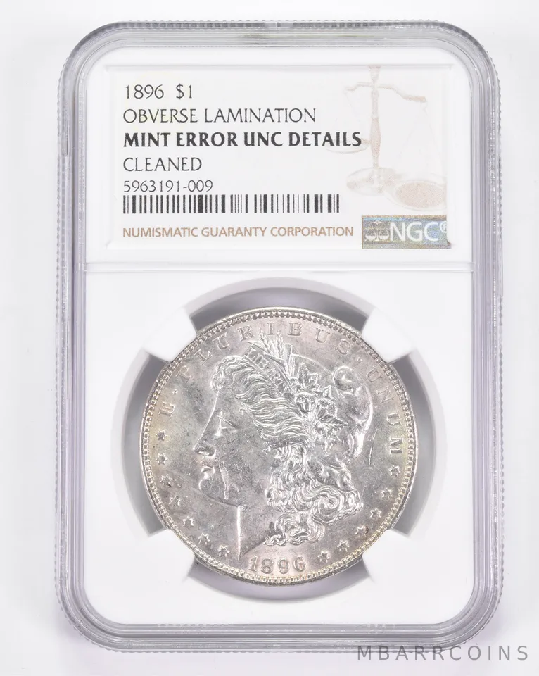 Mint Error UNC Details 1896 Morgan Silver Dollar - OBV Lamination NGC a8851