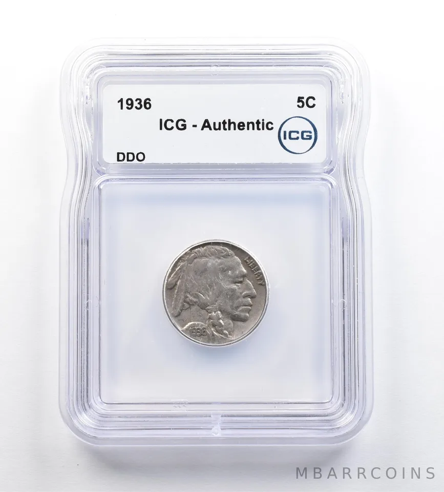1936 Indian Head Buffalo Nickel DDO Authentic ICG *9182