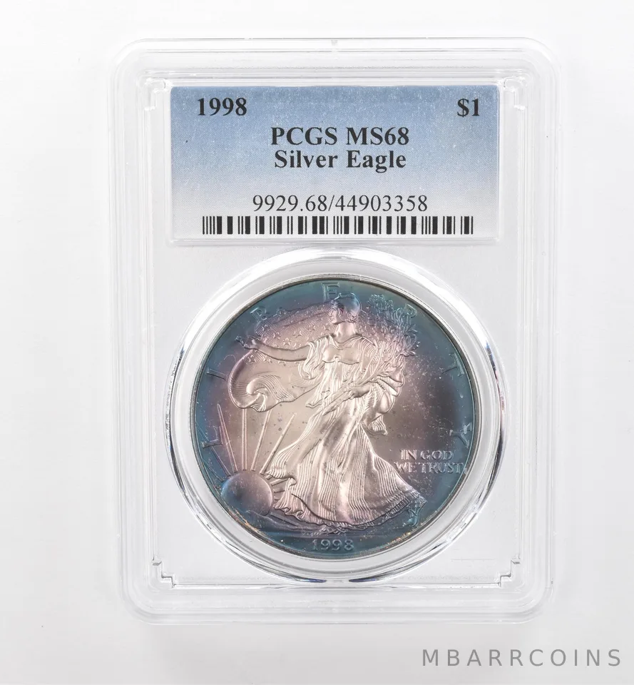 1998 American Silver Eagle MS68 PCGS Beautiful Tone *1974