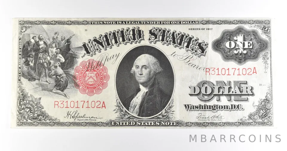 1917 $1 US Legal Tender Large Note Red Seal a0445