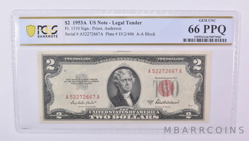 $2 1953 A US Legal Tender Fr#1510 Gem Unc 66 PPQ PCGS
