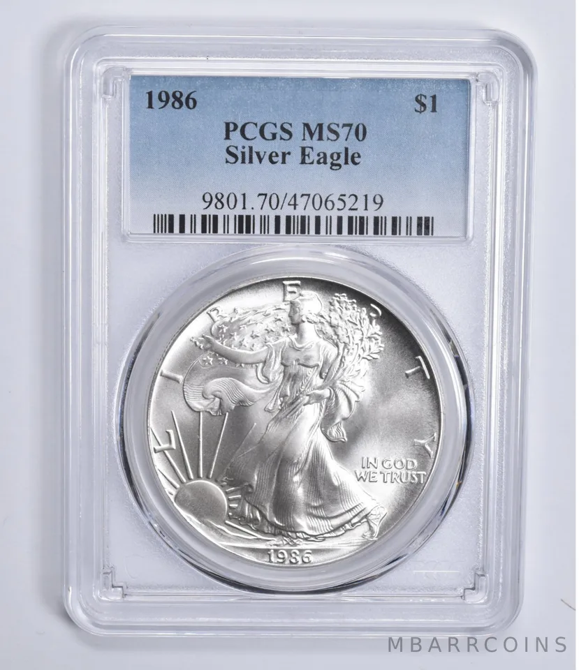 1986 American Silver Eagle MS70 PCGS Blue Lbl
