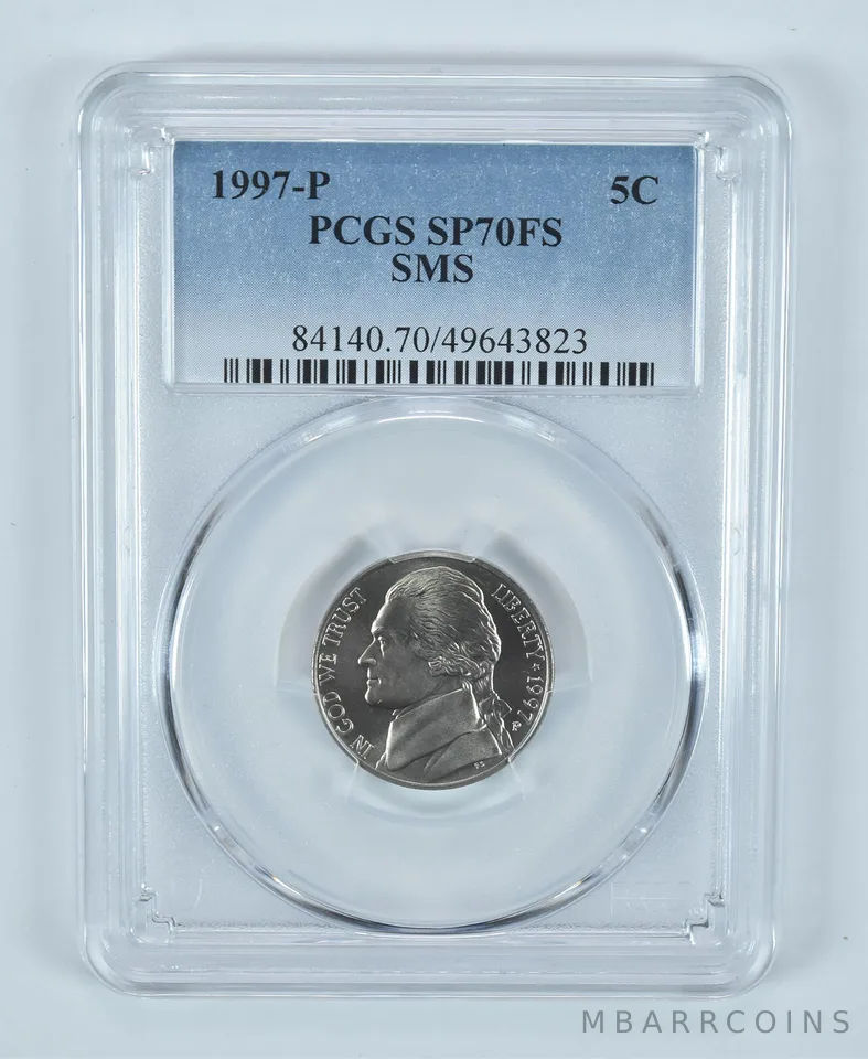 1997-P Jefferson Nickel SMS SP70 FS PCGS Blue Label