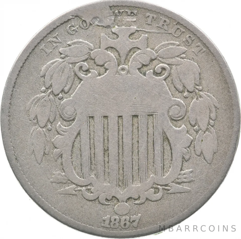 1867 Shield Nickel With Rays w/ Cud Error *4753