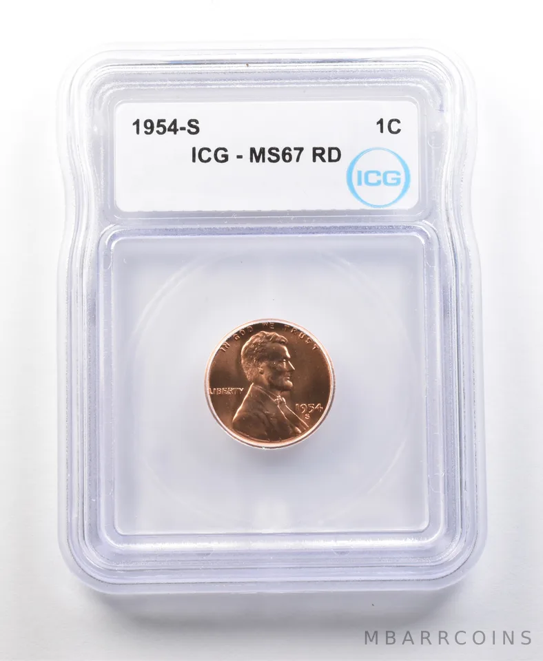 1954-S Lincoln Wheat Cent MS67 RD ICG a1073