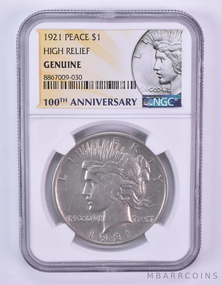 1921 Peace Silver Dollar High Relief Genuine NGC *1089