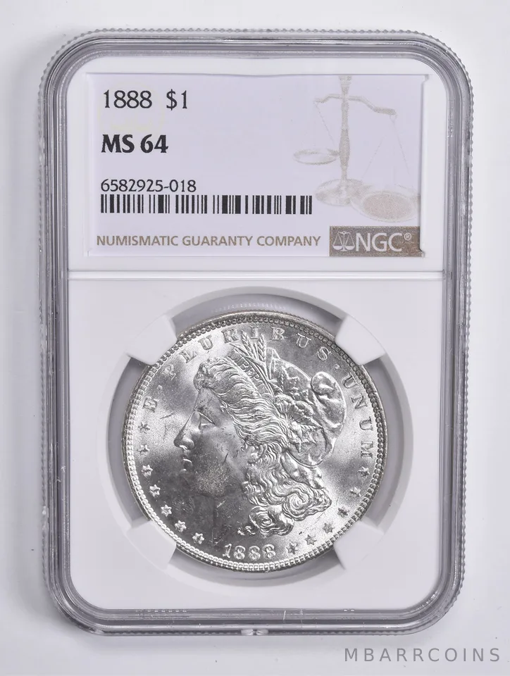 1888 Morgan Silver Dollar MS64 NGC Brown Lbl