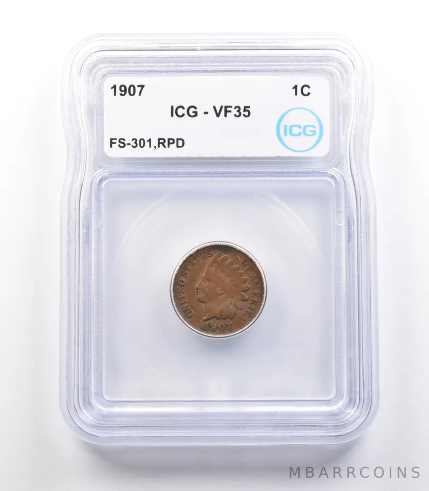 1907 Indian Head Cent Mint Error FS-301 RPD VF35 ICG *2304
