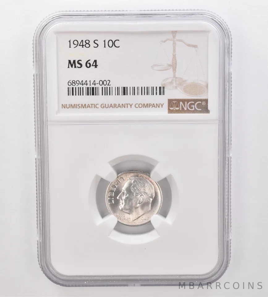 1948-S Roosevelt Dime MS64 NGC Beautiful Tone *9874