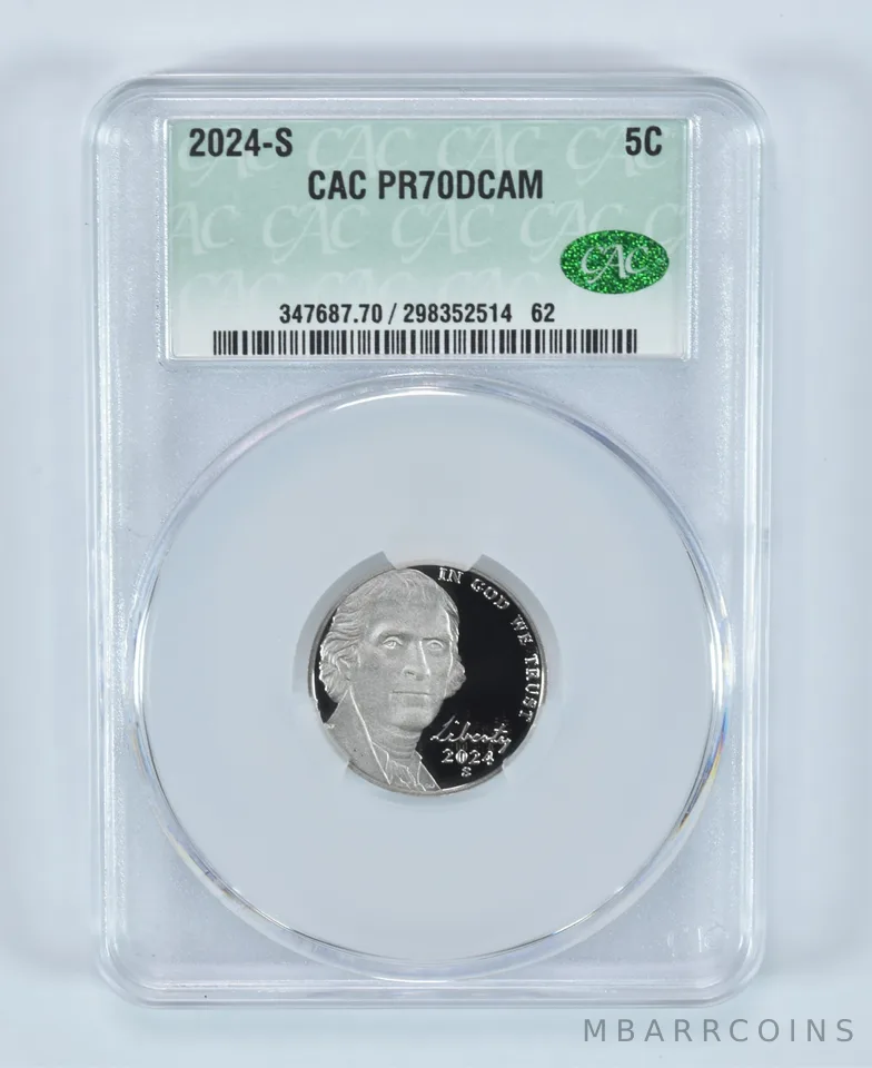 2024-S Jefferson Nickel PR70 DCAM CAC CACg