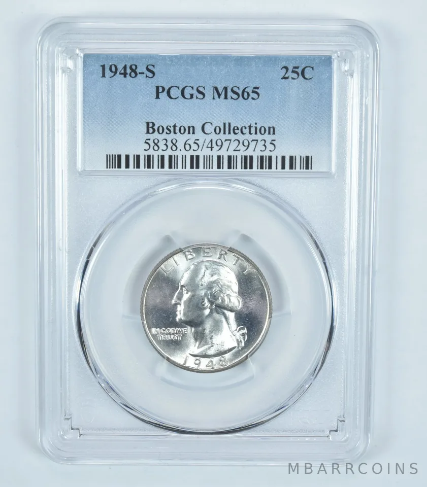 1948-S Washington Quarter Boston Collection MS65 PCGS Blue Label