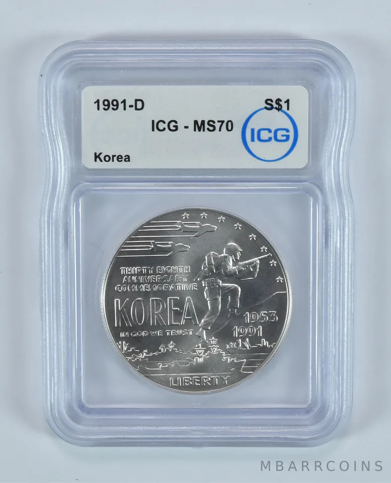 1991-D Korean War Memorial Commemorative Silver Dollar MS70 ICG
