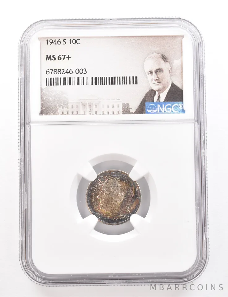 1946-S Roosevelt Dime MS67+ NGC Beautiful Tone *3411
