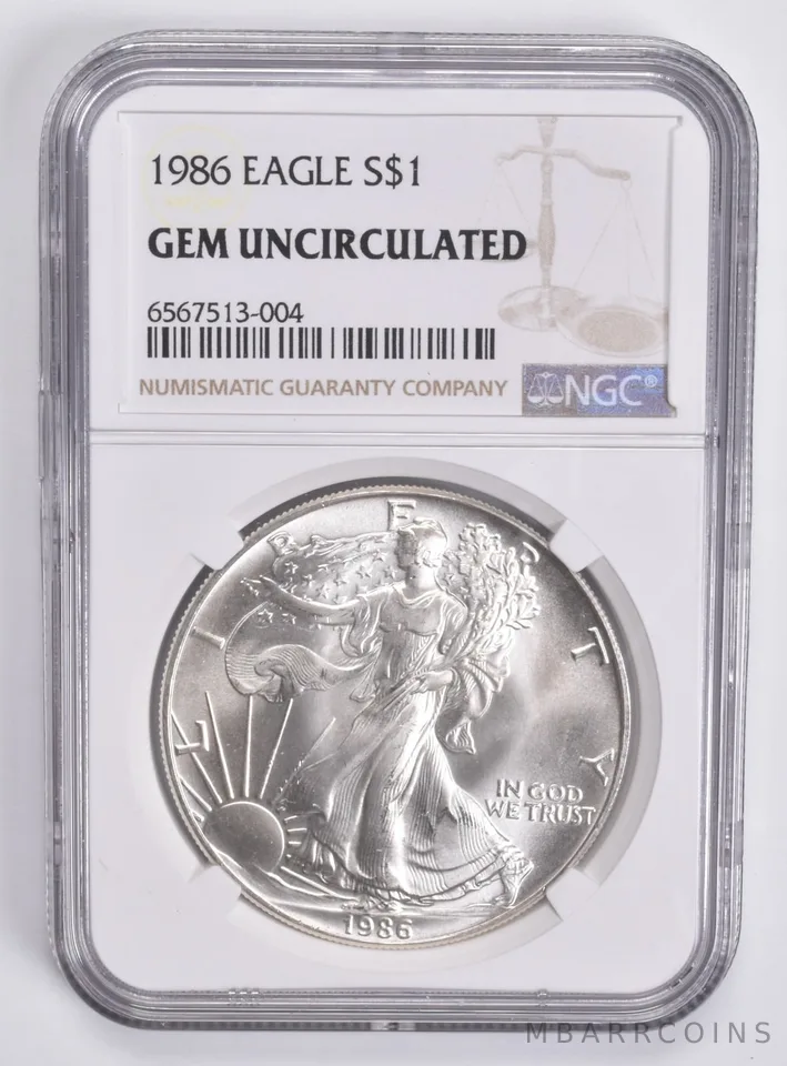 1986 American Silver Eagle Gem Unc NGC Brown Label