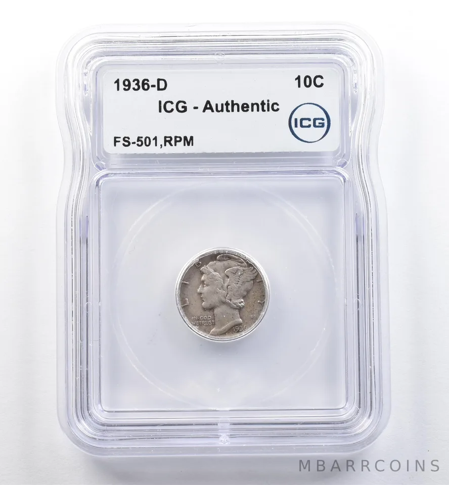 1936-D Mercury Dime FS-501 RPM Authentic ICG *5991