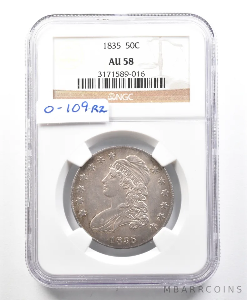 1835 Capped Bust Half Dollar AU58 NGC O-109 R2 a2306