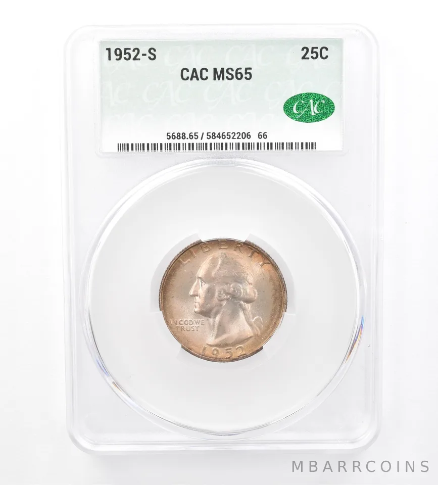 1952-S Washington Quarter MS65 CAC CACg Beautiful Tone a1558